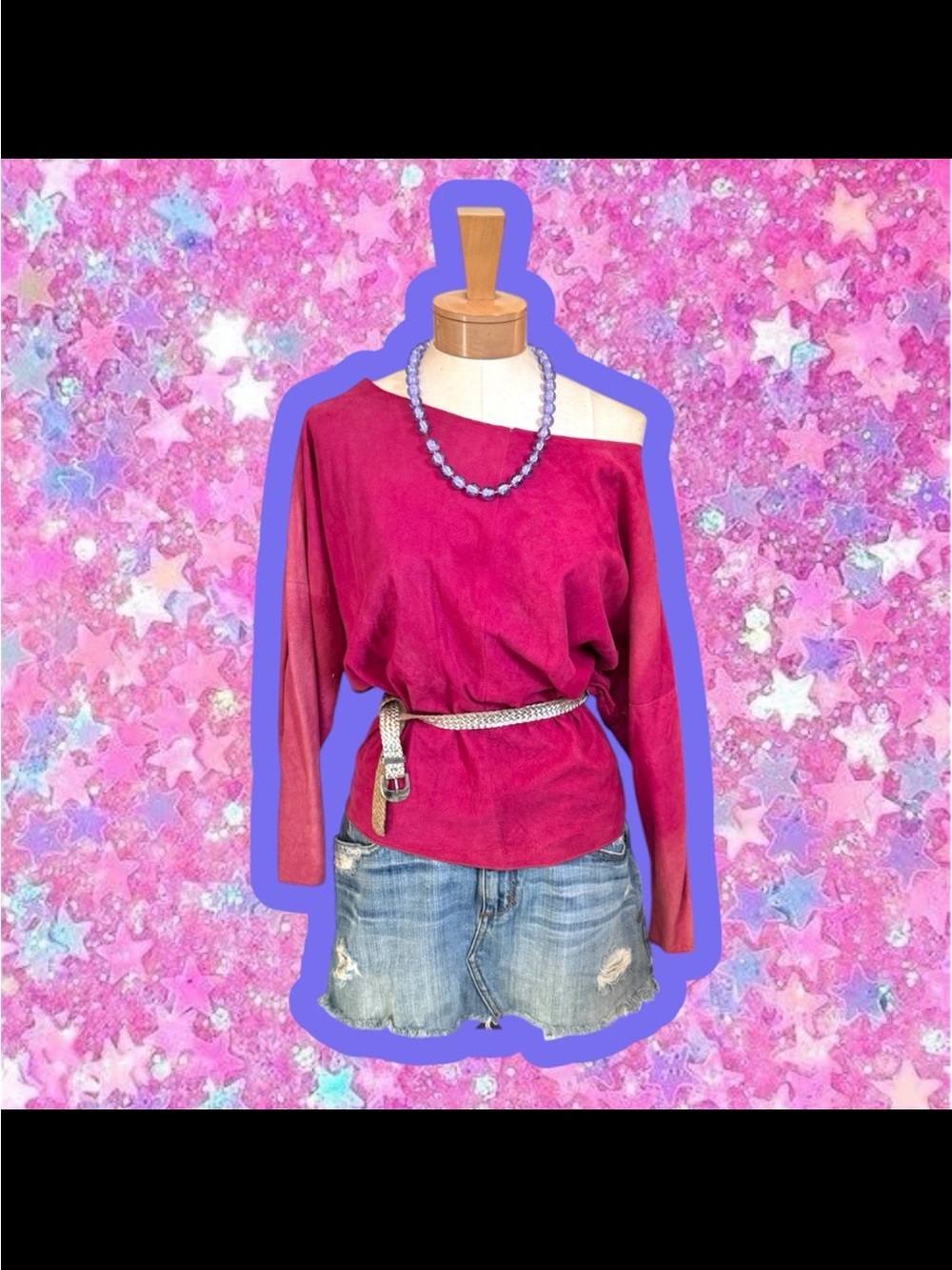 VAKKO x CACHE Vintage 80s Suede Top S M Shirt Blouse 90s Halston New Wave Y2K